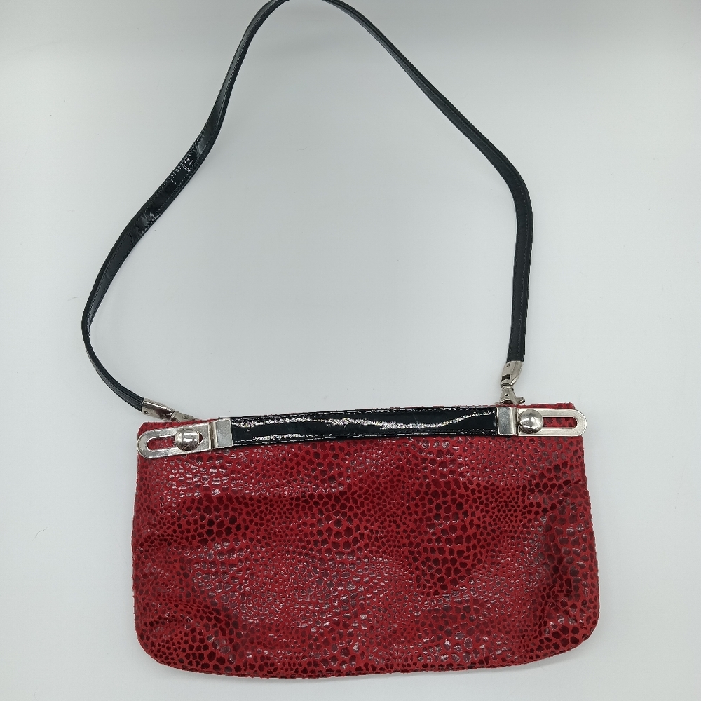 Vtg 90s Y2K Due Fratelli Red And Black Leather Suede Shoulder Mini Bag